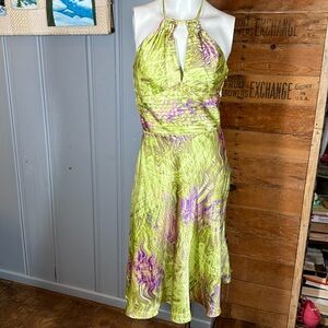 Morel Maxie watercolor silky pleat and keyhole bodice midi dress